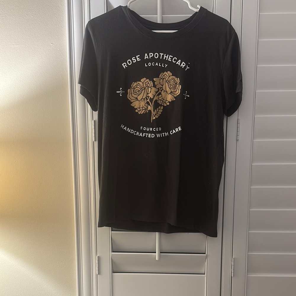 Black Graphic T-Shirt with Rose Design
